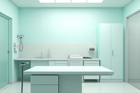 Consultation room with examination table and medical equipment
