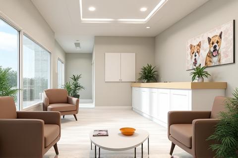 Bright and clean clinic waiting area with comfortable seating