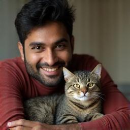 Rahul Sharma with his cat, Whiskers